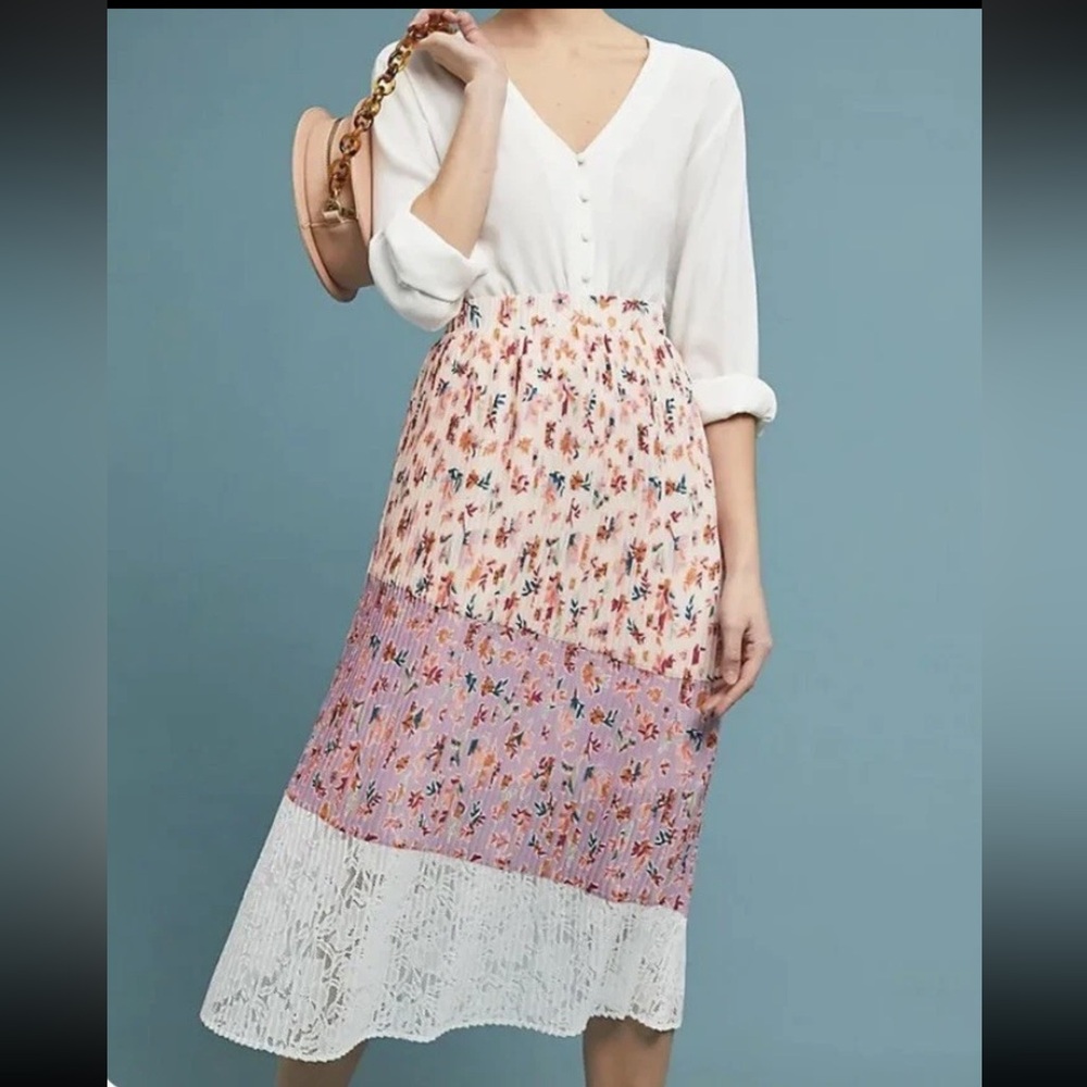 Anthropologie LAIA midi skirt pleated with lace detail - M